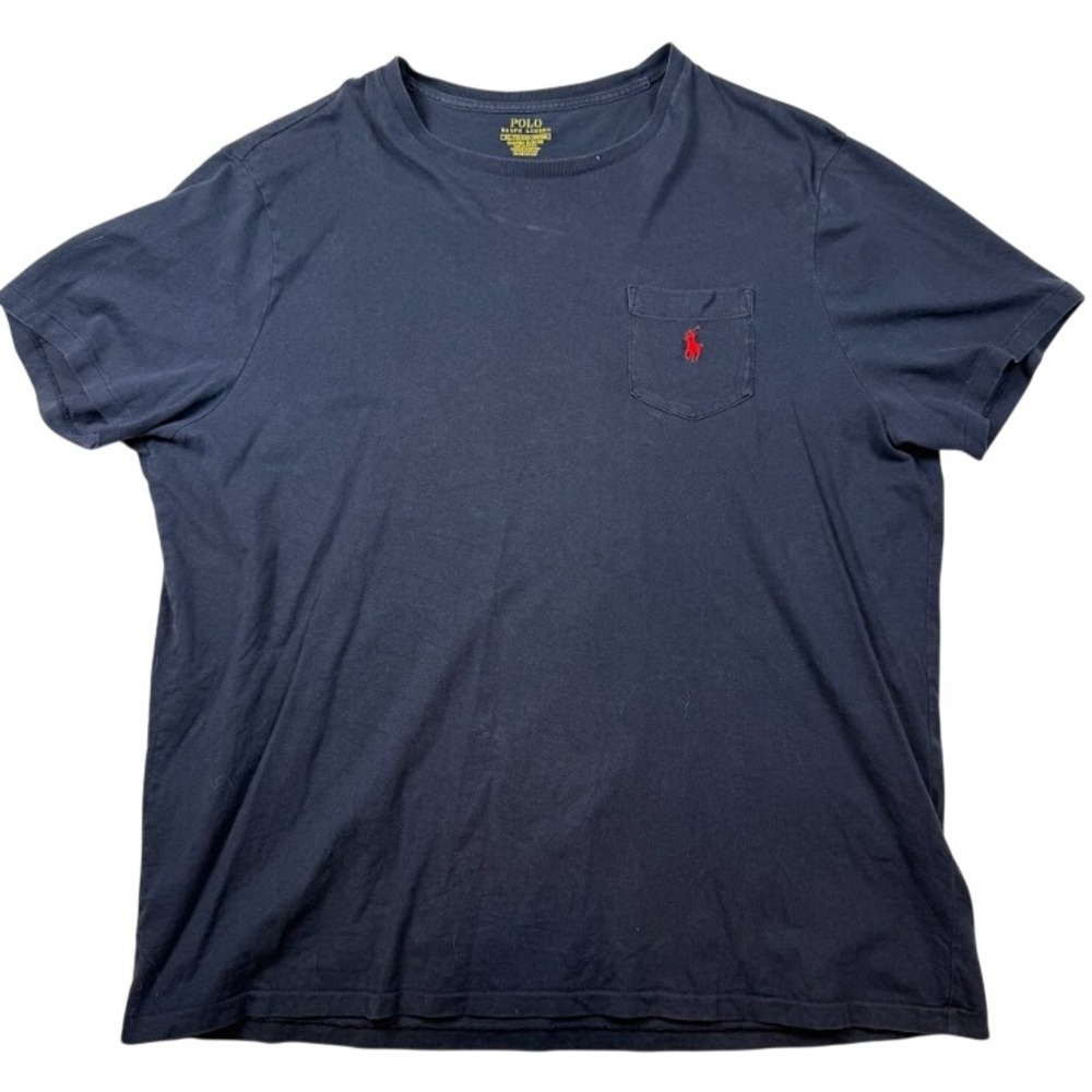Polo Ralph Lauren Mens XXL Navy Blue Pocket TShirt Custom Slim Fit Red Pony Logo